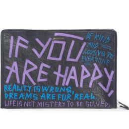 Balenciaga "Bazar Graffiti" Pouch in Classic Black Arena Leather