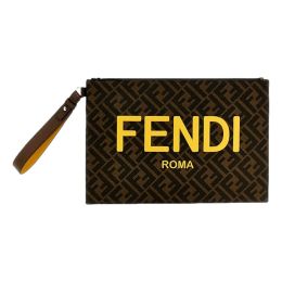 Fendi Large Wristlet Pouch in Zucca Print Posh Coated Canvas