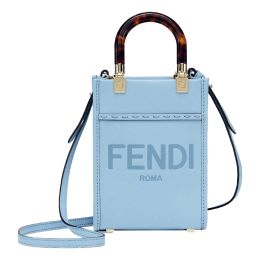 Fendi Mini "Sunshine" Shopper Tote in Calf Leather - Baby Blue