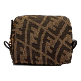 Fendi "FF" Small Vertigo Brown Cosmetic Bag in Coated Canvas