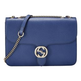 Gucci "Dollar" Interlocking GG Shoulder Bag in Blue Calf Leather