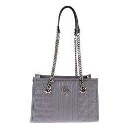 Gucci "GG" Medium Shoulder Bag in Gray Marmont Calf Leather