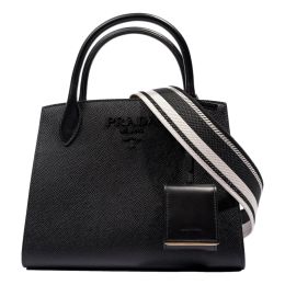 Prada Handbag/Tote Bag w/ Web Strap in Safiano Calf Leather