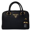 Prada Satchel in Luxurious Calf Leather w/ Striped Strap - Black