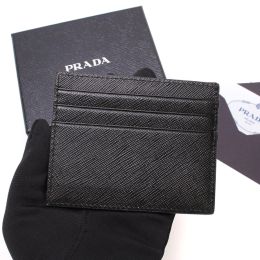 Prada Unisex Credit Card Wallet in Supple Saffiano Calf Leather