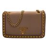 Prada "Pattina" Studded Crossbody Bag in Calf Leather - Beige