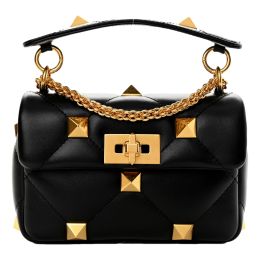 Prada "Pattina" Studded Crossbody Bag in Calf Leather - Black