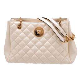 Versace “La Medusa” Ivory Quilted Calf Leather Shoulder Bag