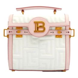 Balmain “B-Buzz 23” Quilted Lambskin Shoulder Crossbody Bag (Please choose color: White & Pink)