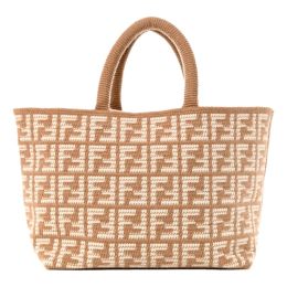 Fendi “FF” Large Versatile Tote Bag in Soft Knitted Cashmere (Please choose color: Camellia Beige)