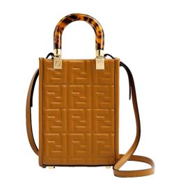 Fendi FF Zucca Print Leather Sunshine Shopper/Crossbody Bag (Please choose color: Caramel Brown)