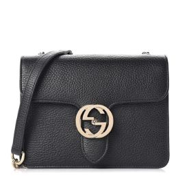 Gucci "GG" Interlocking Sm Pebble Calf Leather Crossbody Bag (Please choose color: Nero Black)