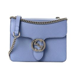 Gucci "GG" Interlocking Sm Pebble Calf Leather Crossbody Bag (Please choose color: Mineral Blue)