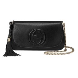 Gucci "Soho Disco" GG Chain Crossbody Bag in Calf Leather (Please choose color: Classic Black)