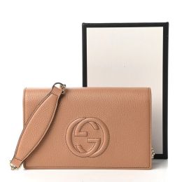 Gucci “Soho” Wallet/Crossbody Bag in Textured Calf Leather (Please choose color: Camellia Beige)