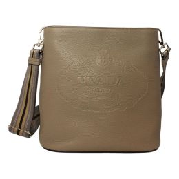 Prada Web Strap Bucket Bag in Vitello Phenix Calf Leather (Please choose color: Argilla Grey)