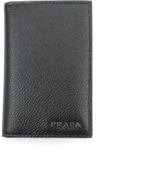 Prada Men's Vitello Micro Grained Leather Vertical Card Holder (Please choose color: Classic Black & Grey)