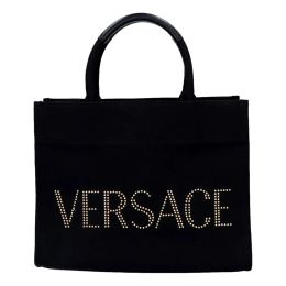 Versace “Studded Logo” Mini Tote Bag in Super Strong Canvas (Please choose color: Nero Black)