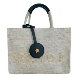 Versace “Studded Logo” Mini Tote Bag in Super Strong Canvas (Please choose color: Ecru & Grey)